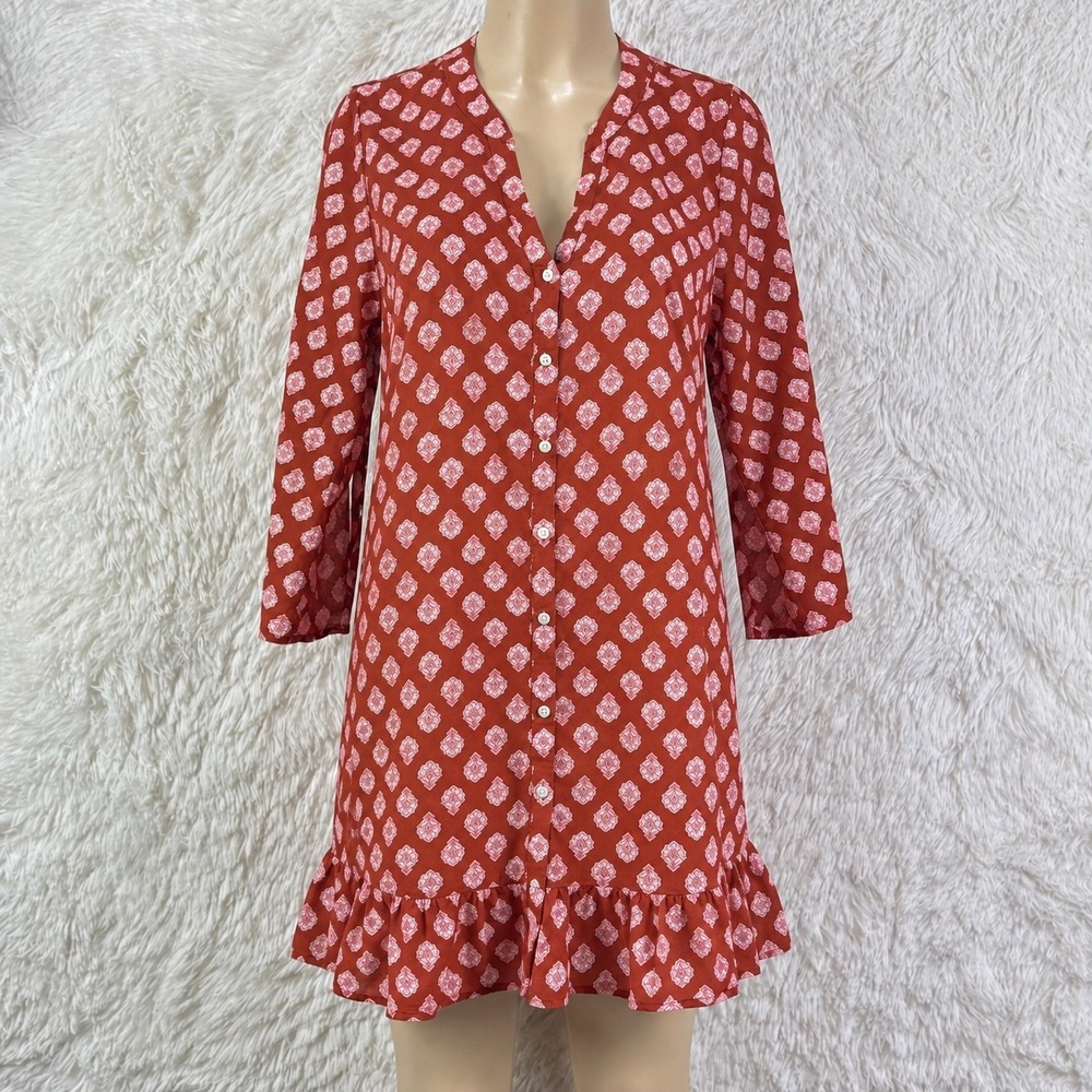 J.Crew Cotton Floral Button Front Ruffle Hem Mini Dress Size S